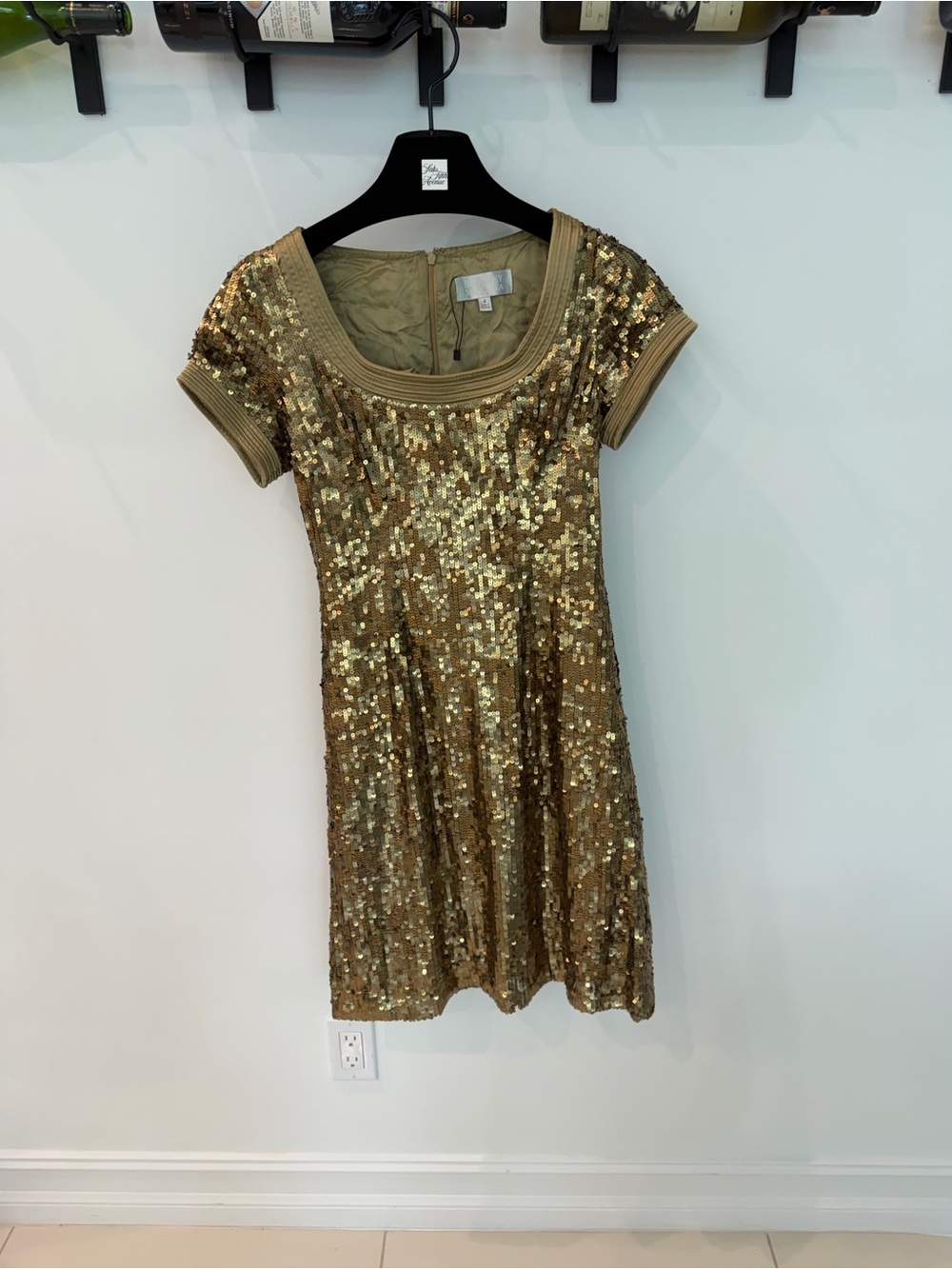 Badgley Mischka Gold Sequin Short Sleeve Mini Dress